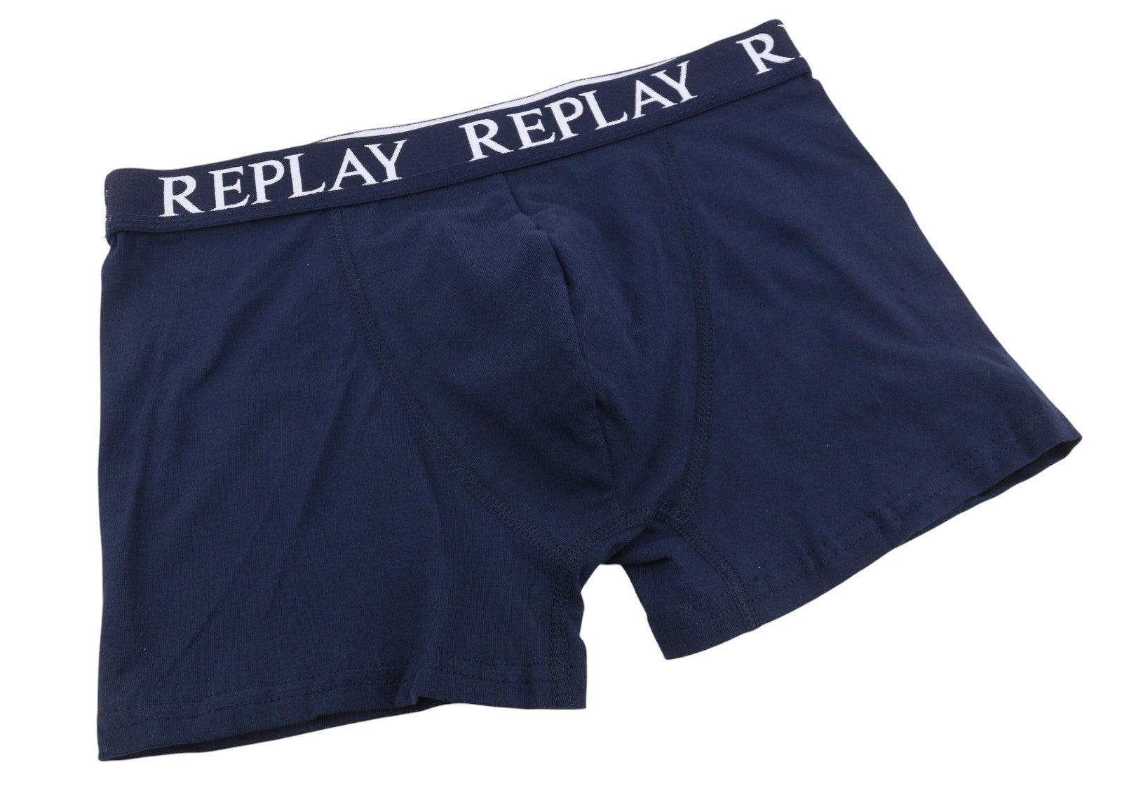 REPLAY Men Underwear S Blue Elastic Waist Logo Cotton Stretch Trunks 2 Pack
