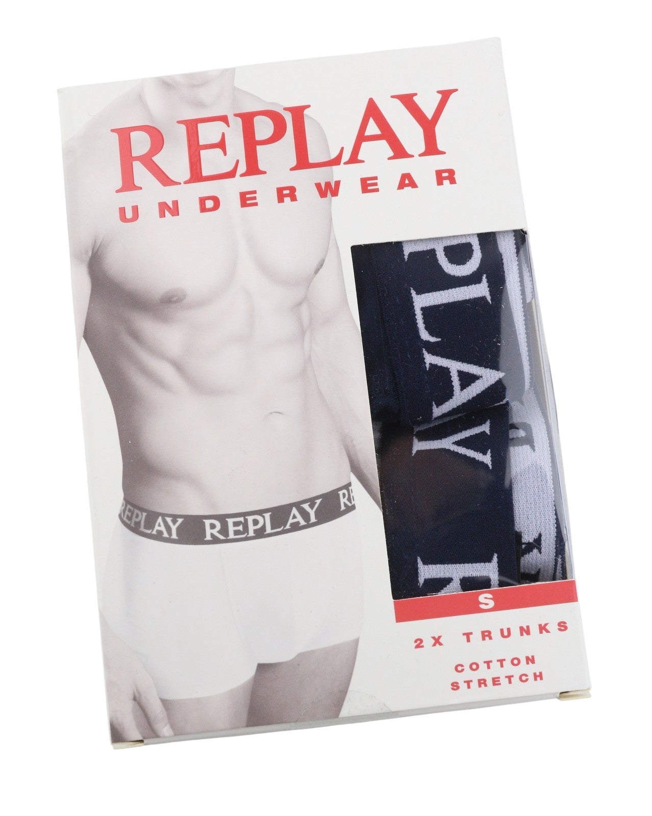 REPLAY Men Underwear S Blue Elastic Waist Logo Cotton Stretch Trunks 2 Pack