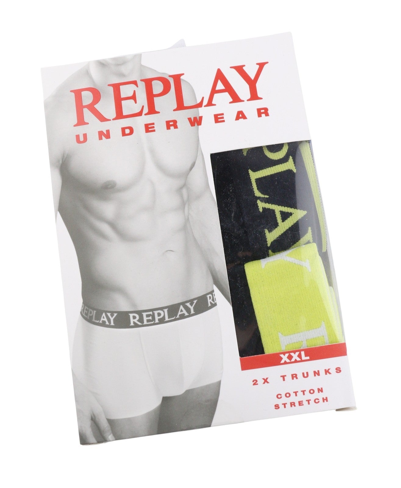 REPLAY Men Underwear 2XL Black Elastic Waist Logo Cotton Stretchy Trunks 2 Pack