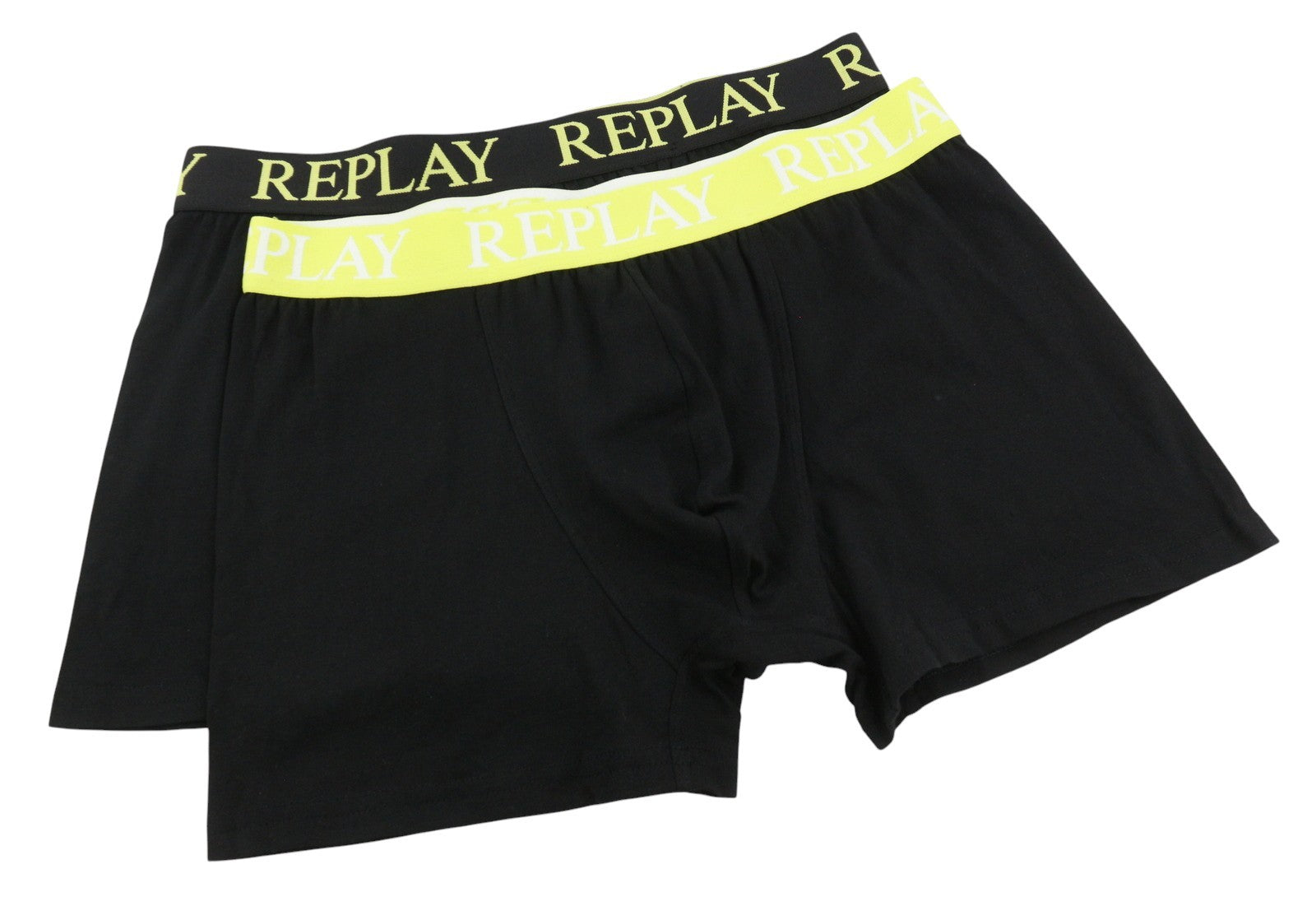 REPLAY Men Underwear M Black Elastic Waist Logo Cotton Stretchy Trunks 2 Pack