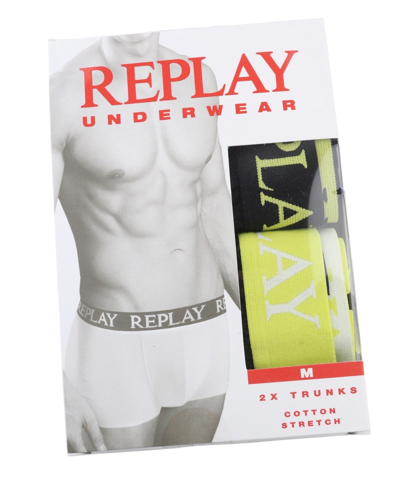 REPLAY Men Underwear M Black Elastic Waist Logo Cotton Stretchy Trunks 2 Pack