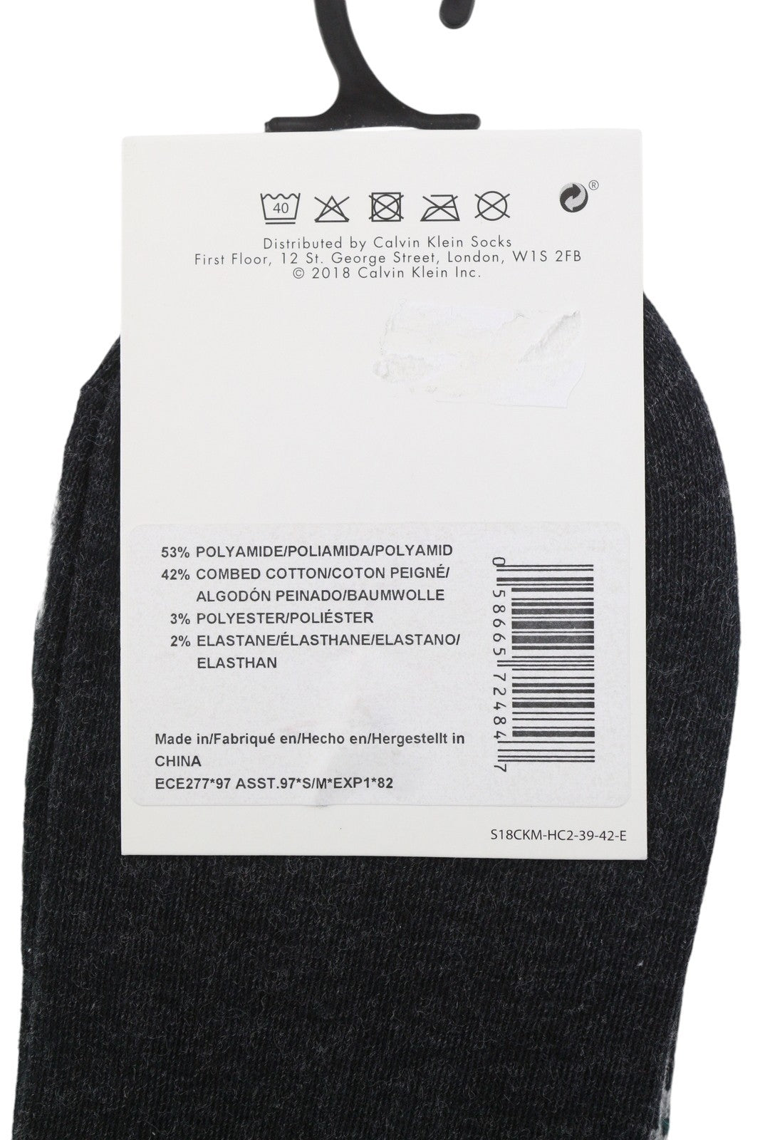 CALVIN KLEIN Cotton Rich Women Socks EU39/42 Grey Melange Logo 2 Pairs Unisex