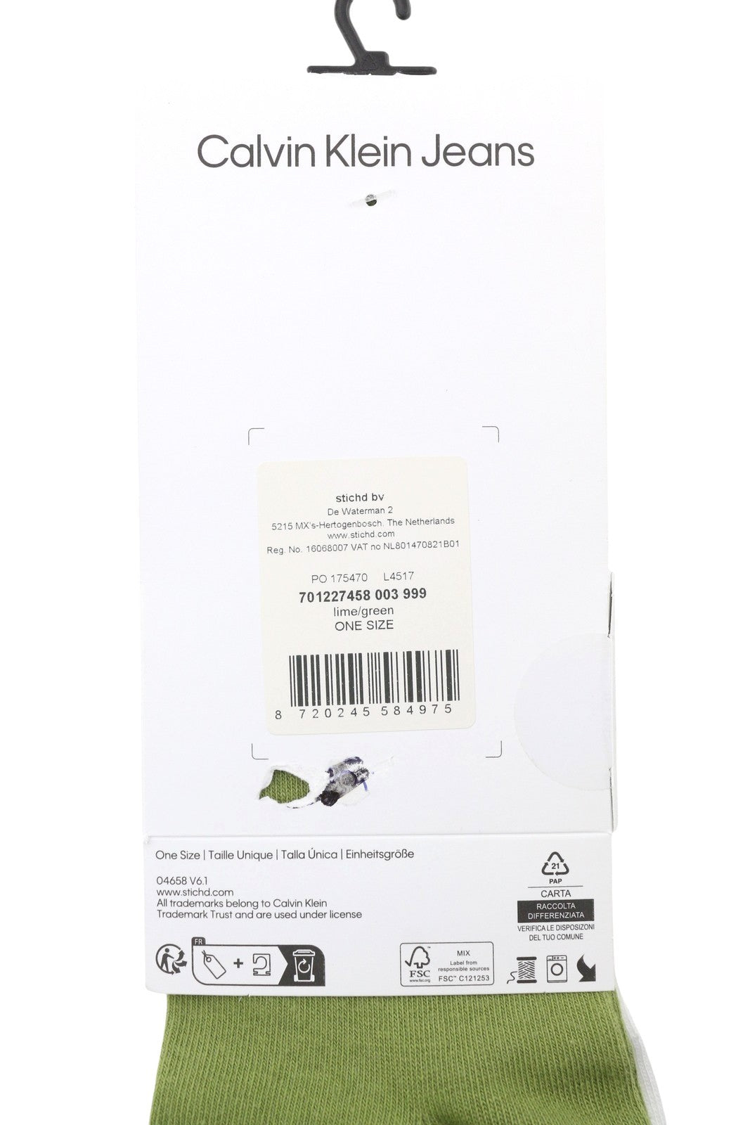 CALVIN KLEIN Quarter Men Socks OS Lime Green Tight-Knit 2 Pairs Unisex