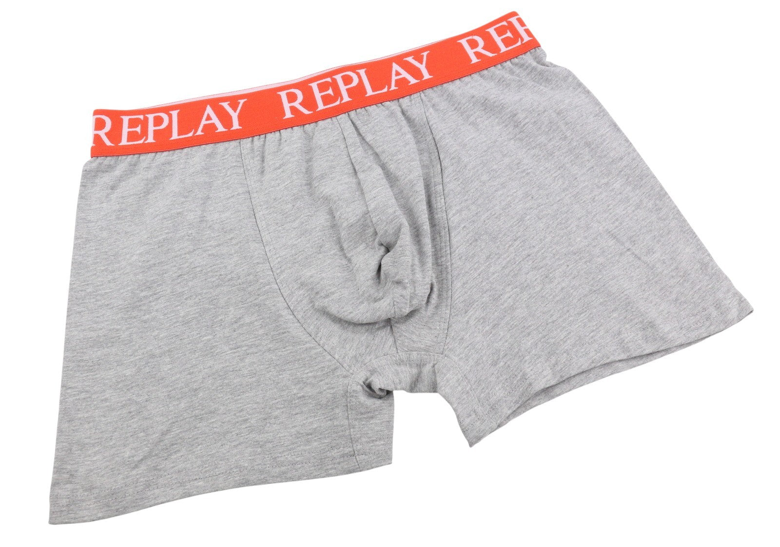 REPLAY Men Underwear M Grey Elastic Waist Logo Cotton Stretch Trunks 2 Pack