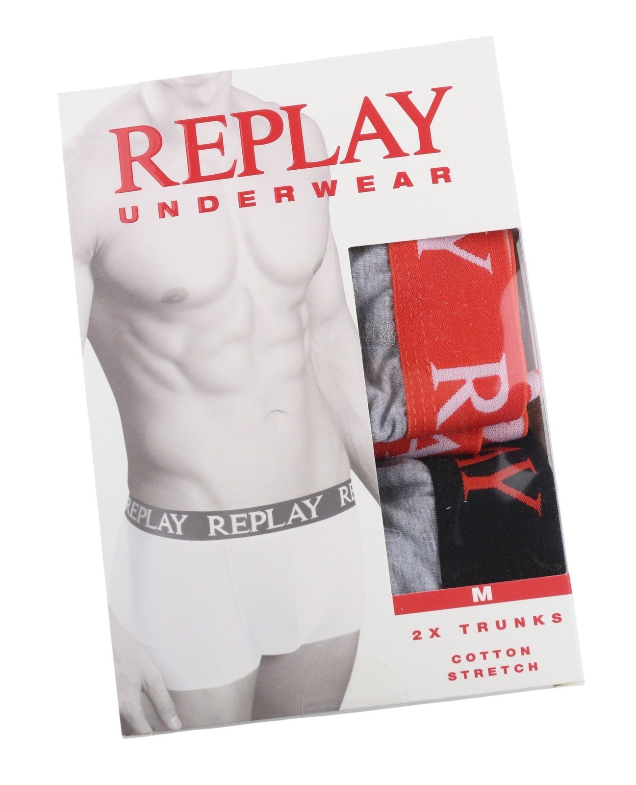 REPLAY Men Underwear M Grey Elastic Waist Logo Cotton Stretch Trunks 2 Pack