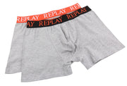 REPLAY Men Underwear S Grey Elastic Waist Logo Cotton Stretch Trunks 2 Pack
