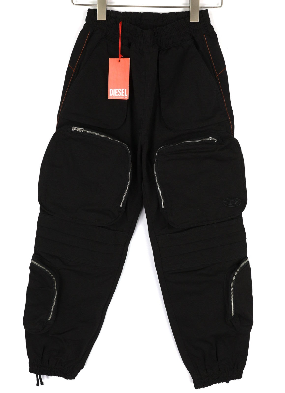 DIESEL P-Mirta-NL Women's Trousers 2XS Black Cargo Style Elastic Waist RRP300