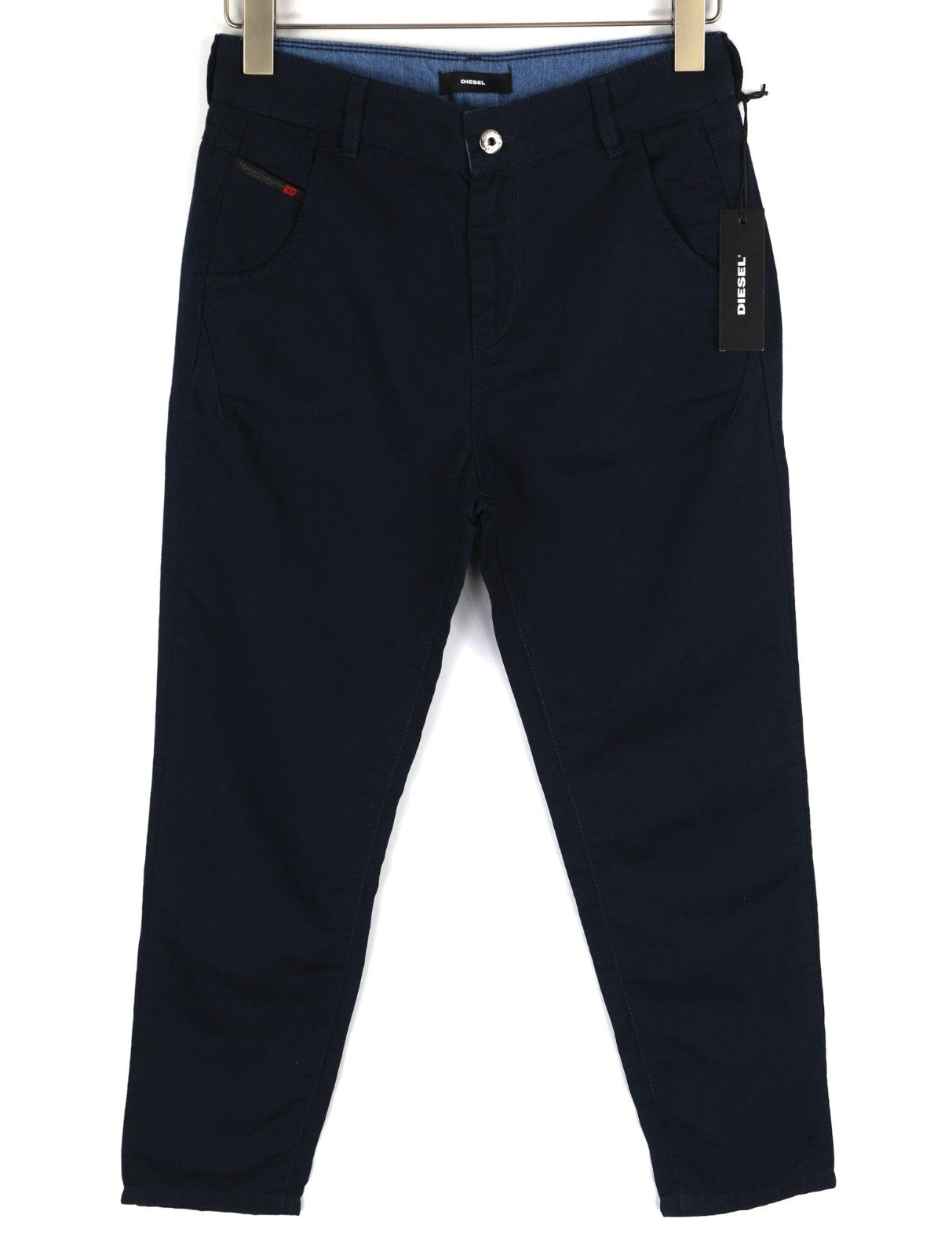 DIESEL Fayza-Evo-B Women's Trousers W24 Blue Linen Blend Slim Fit Zip Fly