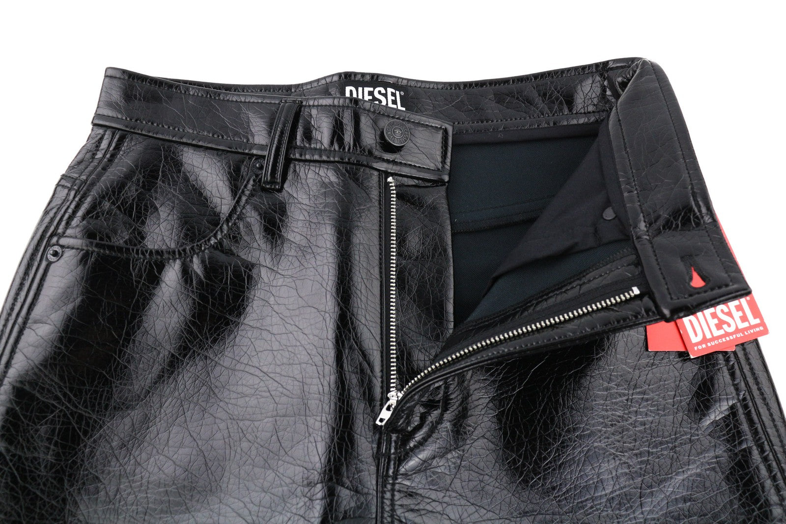 DIESEL P-Arcy Women's Trousers W27 Black Coated Slim Fit Shiny Zip RRP225