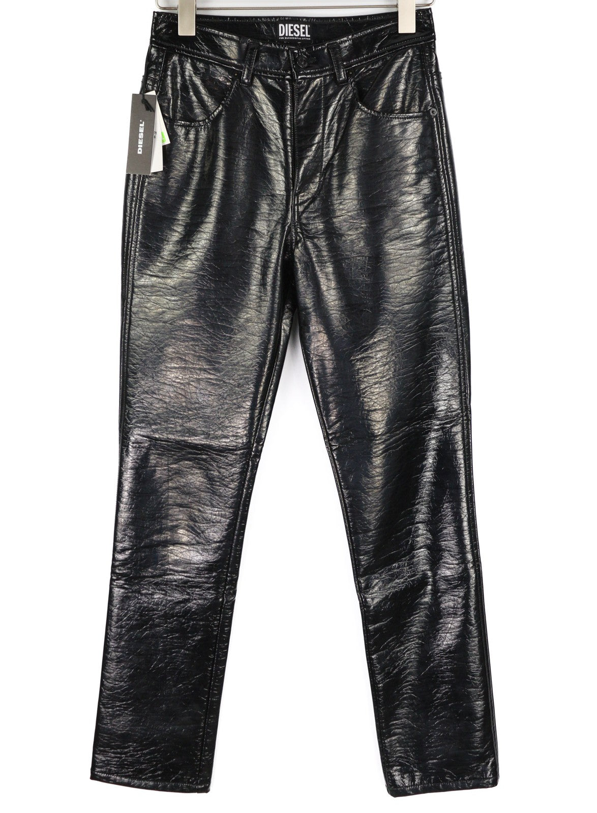 DIESEL P-Arcy Women's Trousers W26 Black Coated Slim Fit Shiny Zipper RRP225