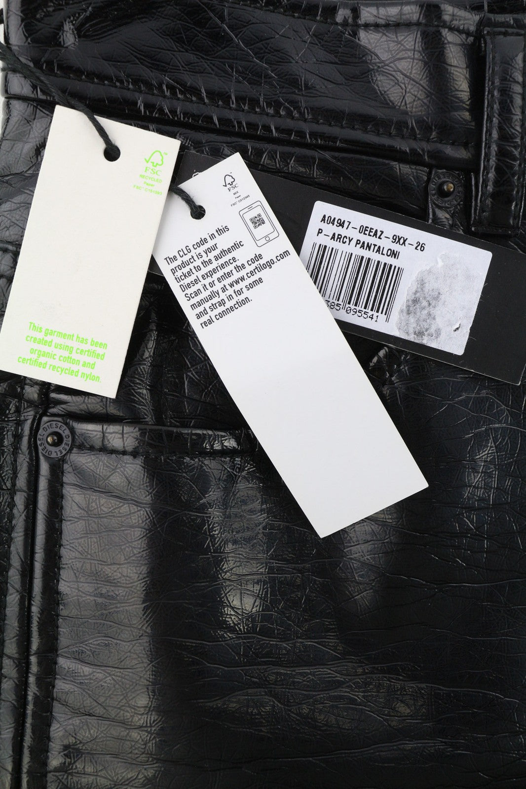 DIESEL P-Arcy Women's Trousers W26 Black Coated Slim Fit Shiny Zipper RRP225