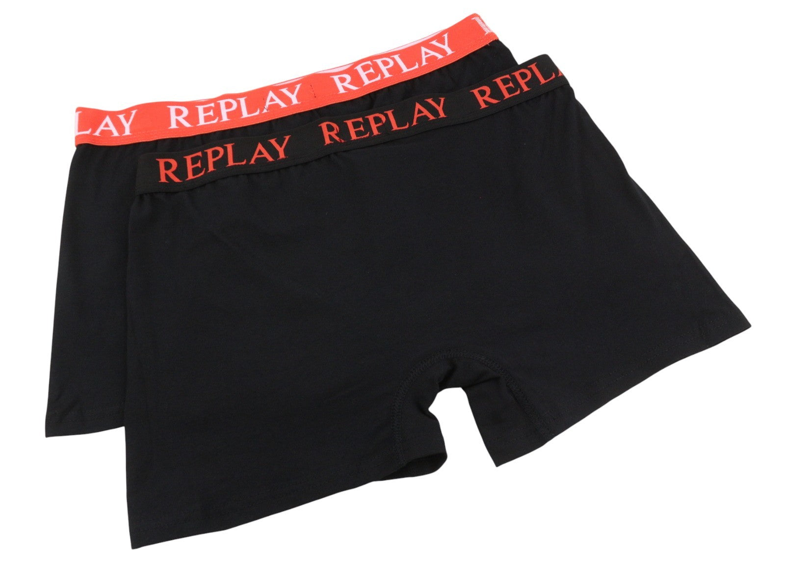 REPLAY Men Underwear XL Black Elastic Waist Logo Cotton Stretch Trunks 2 Pack