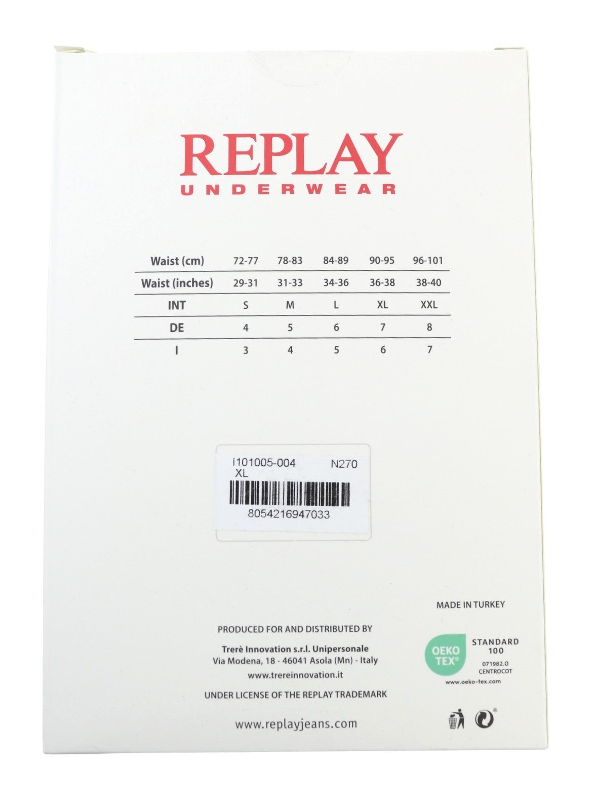 REPLAY Men Underwear XL Black Elastic Waist Logo Cotton Stretch Trunks 2 Pack