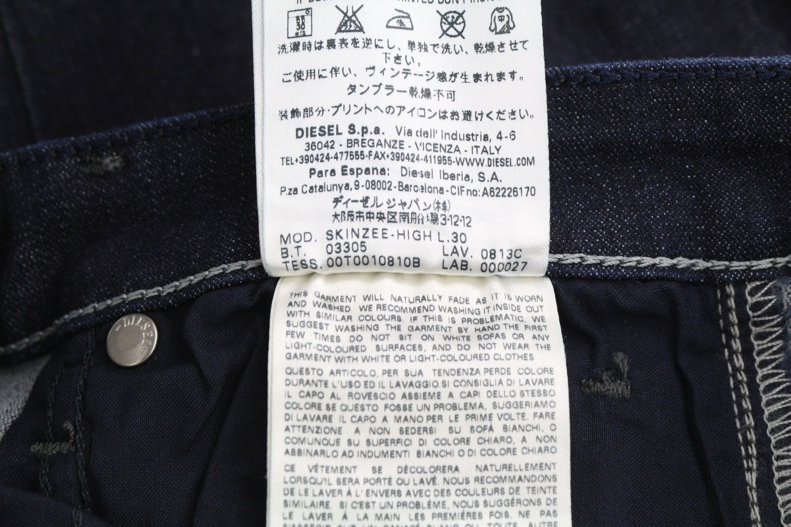 DIESEL Skinzee-High 0813C Women's Jeans W24/L30 Super Slim High Waist Dark Denim