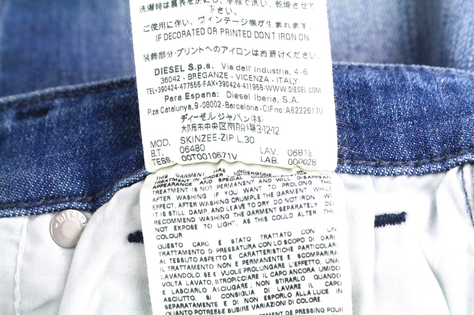 DIESEL Skinzee-Zip 0681E Women's Jeans W24/L30 Super Slim Skinny Regular Waist