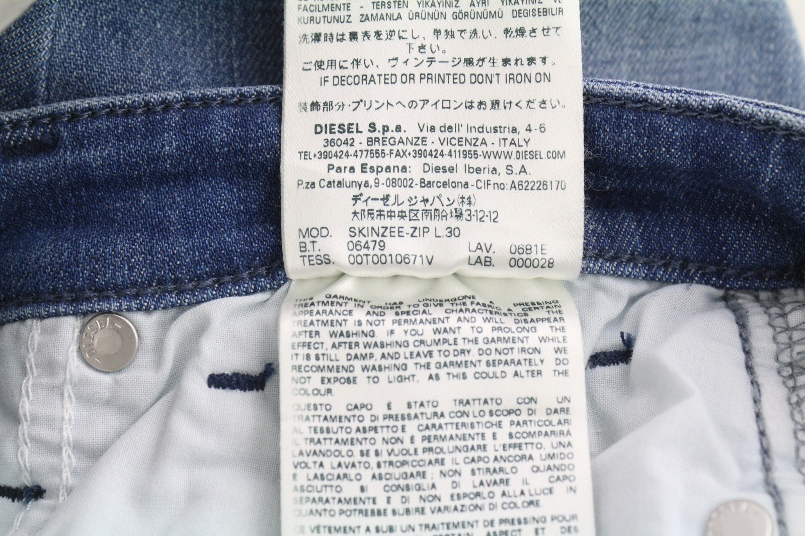 DIESEL Skinzee-Zip 0681E Women's Jeans W23/L30 Super Slim Skinny Zip Mid Waist