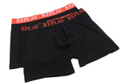 REPLAY Men Underwear L Black Elastic Waist Logo Cotton Stretch Trunks 2 Pack