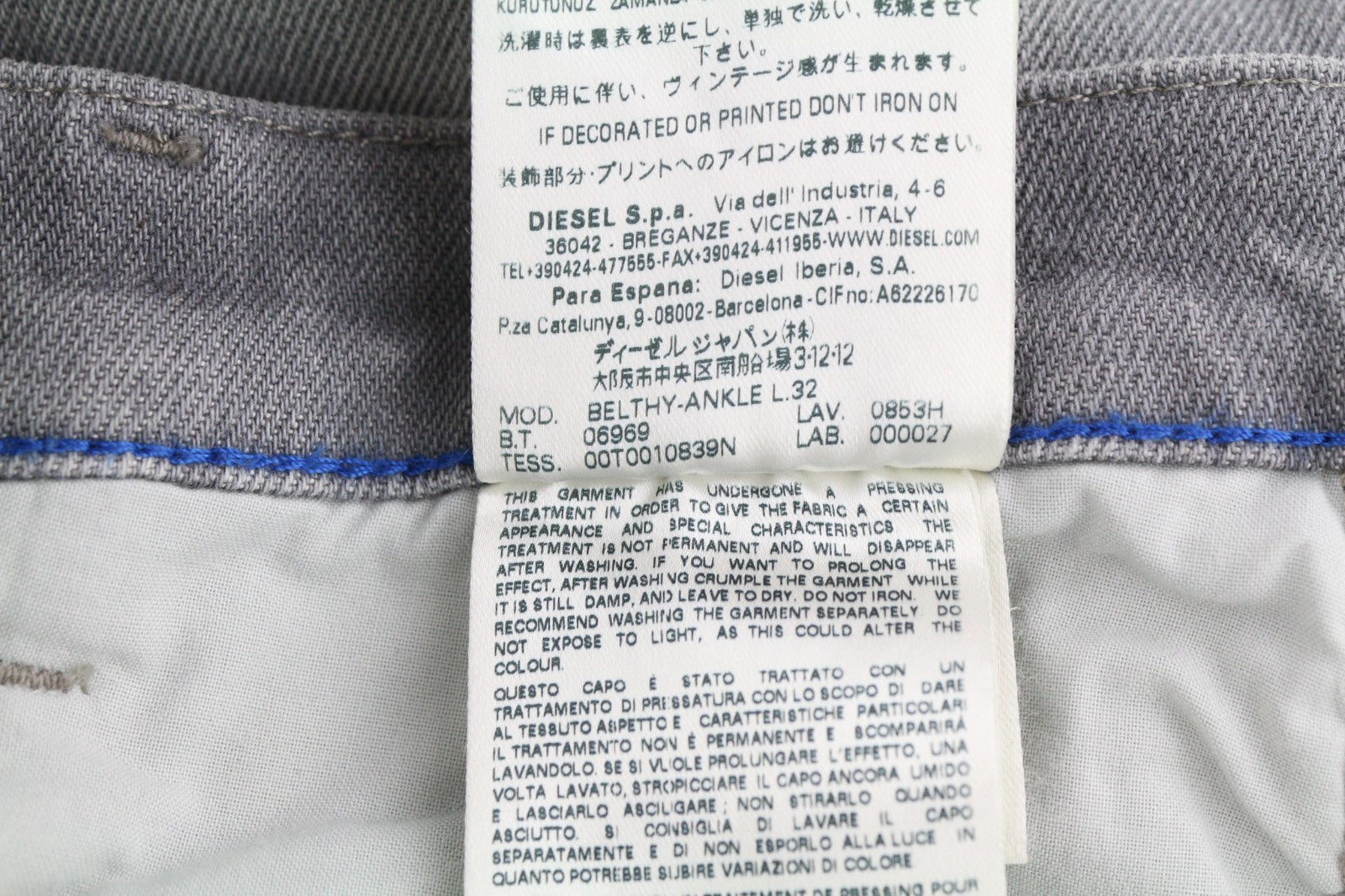 DIESEL Belthy-Ankle 0853H Women's Jeans W26/L32 Straight Slim Low Waist RRP200