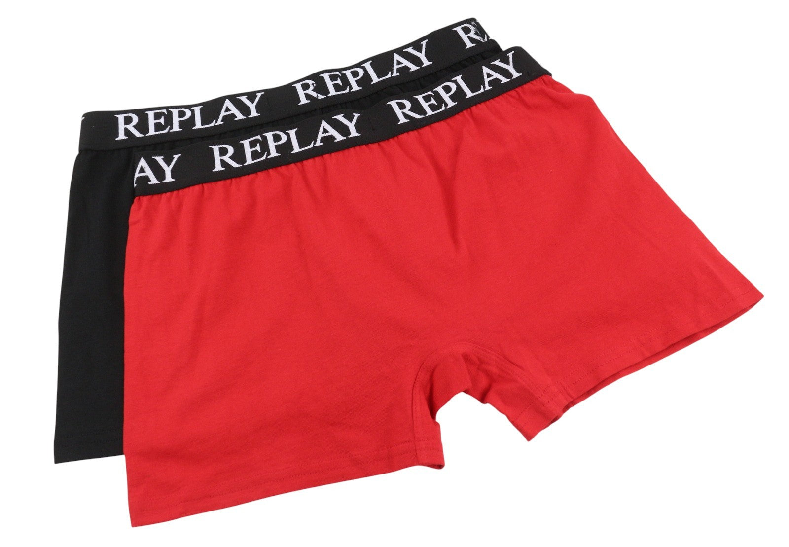 REPLAY Men Underwear S Black Red Logo Cotton Stretch Trunks 2 Pack