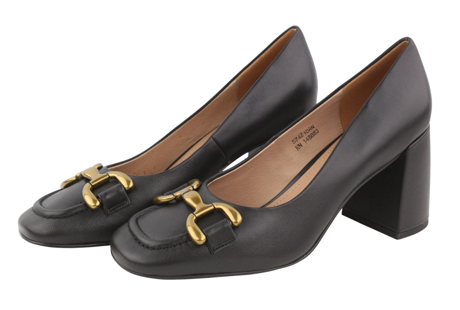 BIBI LOU Dennis Women Heels EU39 Black Leather Square Gold Tone Details Pumps