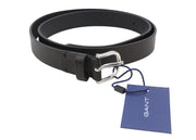 GANT Women Belt 85 CM Black Leather Silver Tone Buckle Logo Casual