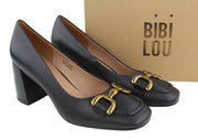 BIBI LOU Dennis Women Heels EU41 Black Leather Square Gold Tone Details Pumps