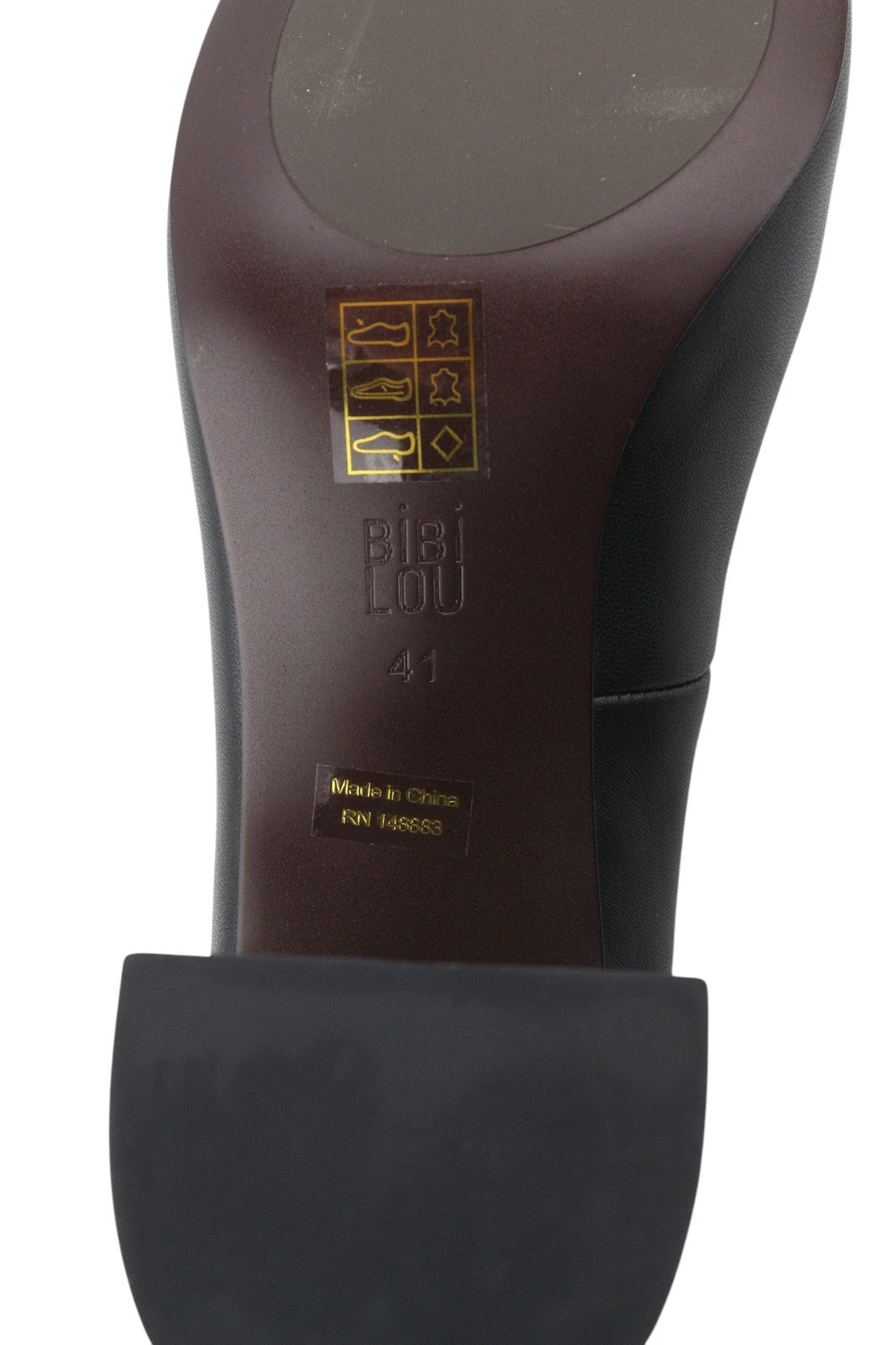 BIBI LOU Dennis Women Heels EU41 Black Leather Square Gold Tone Details Pumps