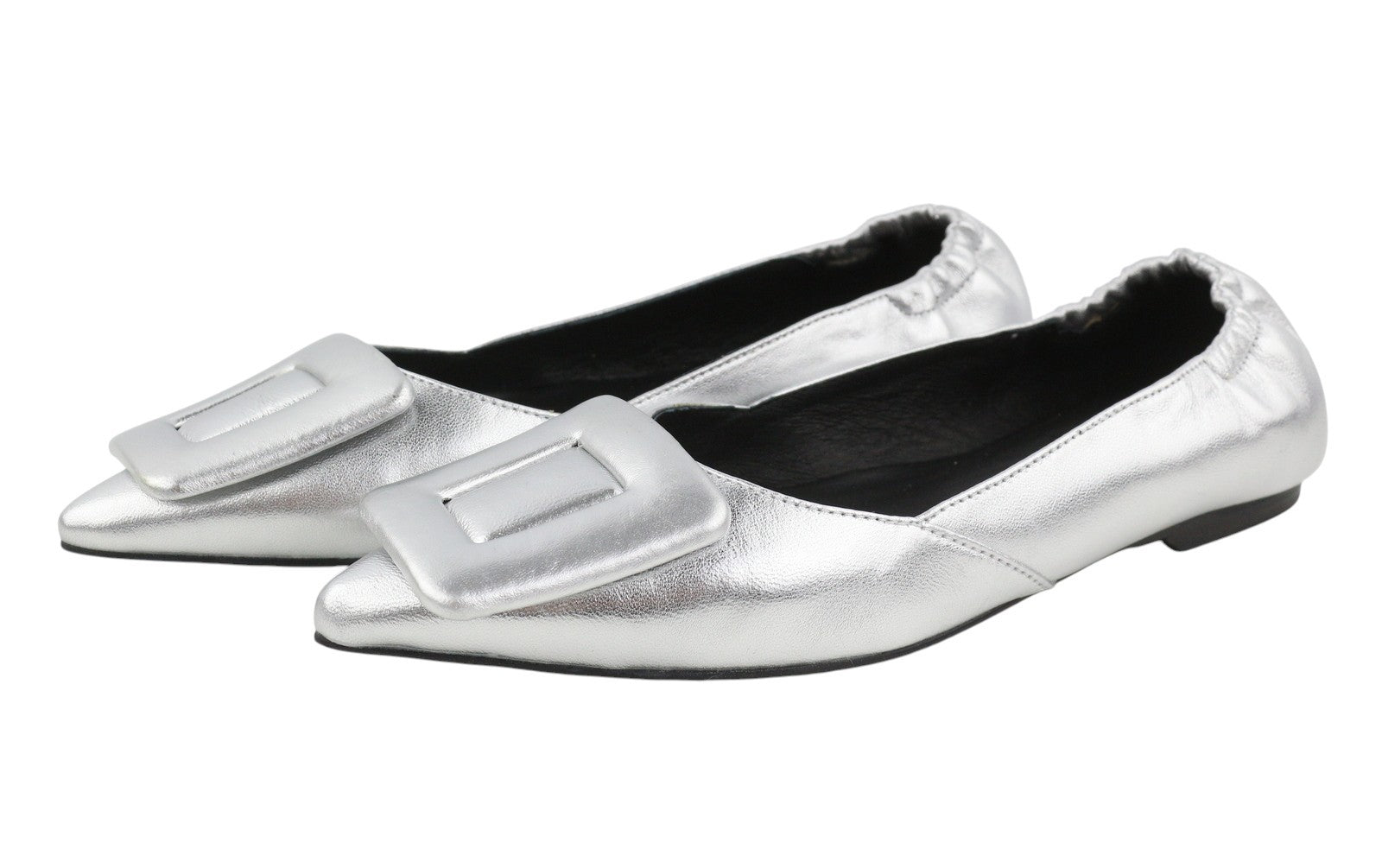 BIBI LOU Bochum Women Flats EU36 Silver Shiny Leather Pointed Ballerina RRP179