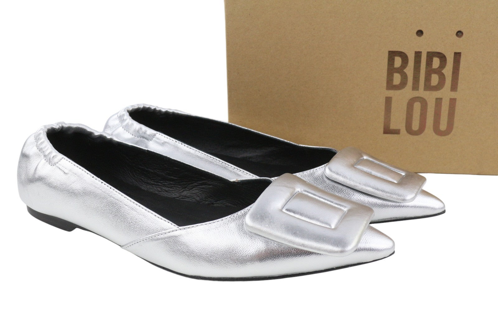BIBI LOU Bochum Women Flats EU37 Silver Shiny Leather Pointed Ballerina RRP179