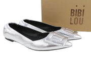 BIBI LOU Bochum Women Flats EU37 Silver Shiny Leather Pointed Ballerina RRP179