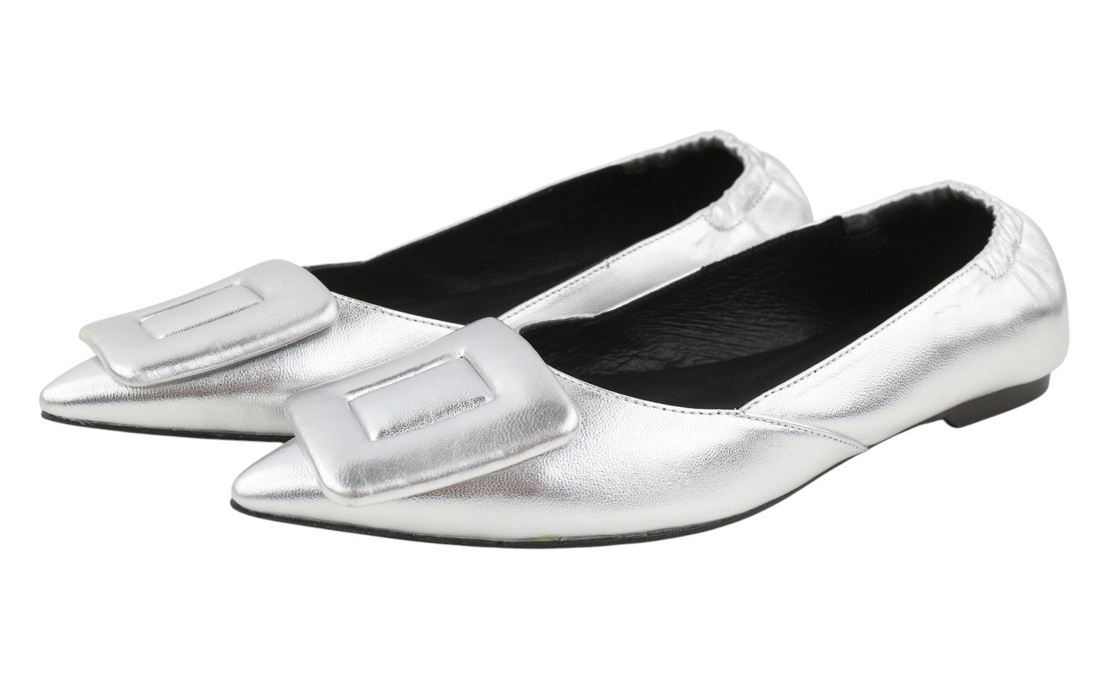 BIBI LOU Bochum Women Flats EU37 Silver Shiny Leather Pointed Ballerina RRP179