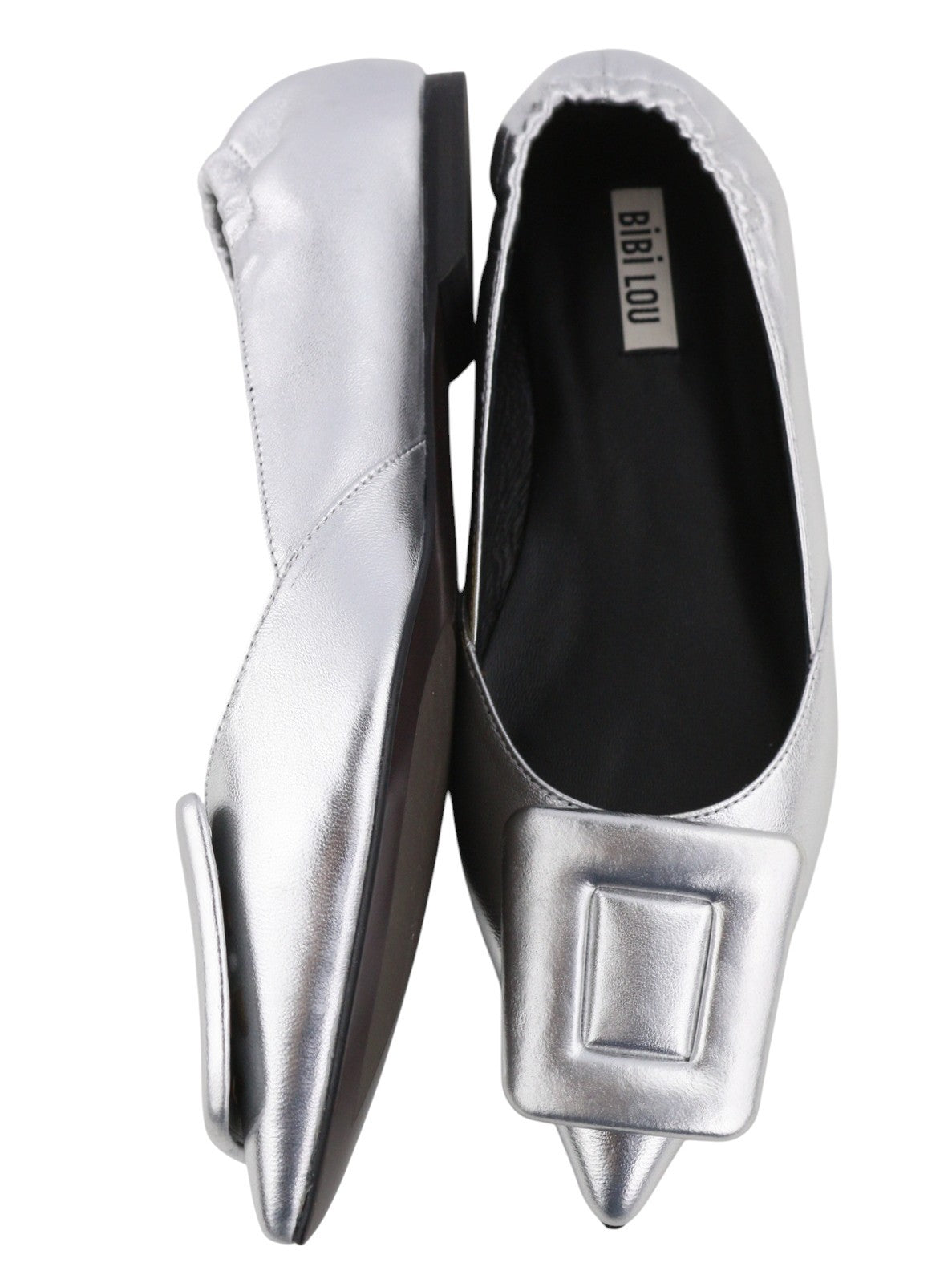 BIBI LOU Bochum Women Flats EU37 Silver Shiny Leather Pointed Ballerina RRP179