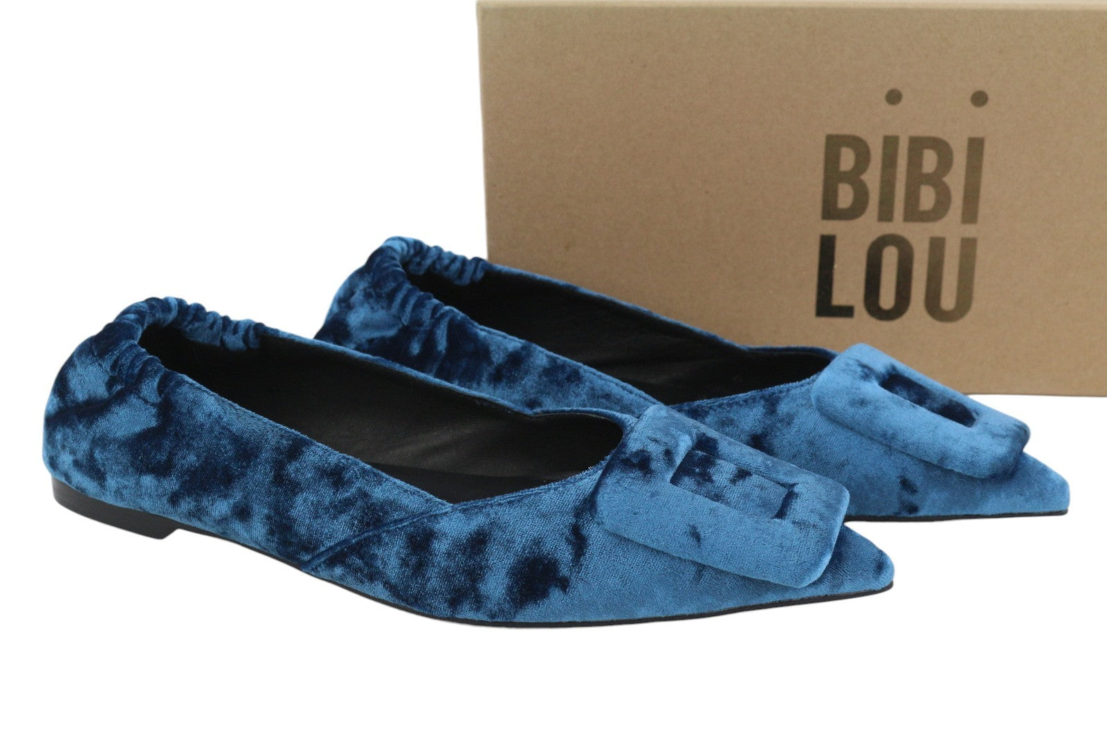 BIBI LOU Bochum Women Flats EU38 Blue Velvet Covered Pointed Ballerina RRP179