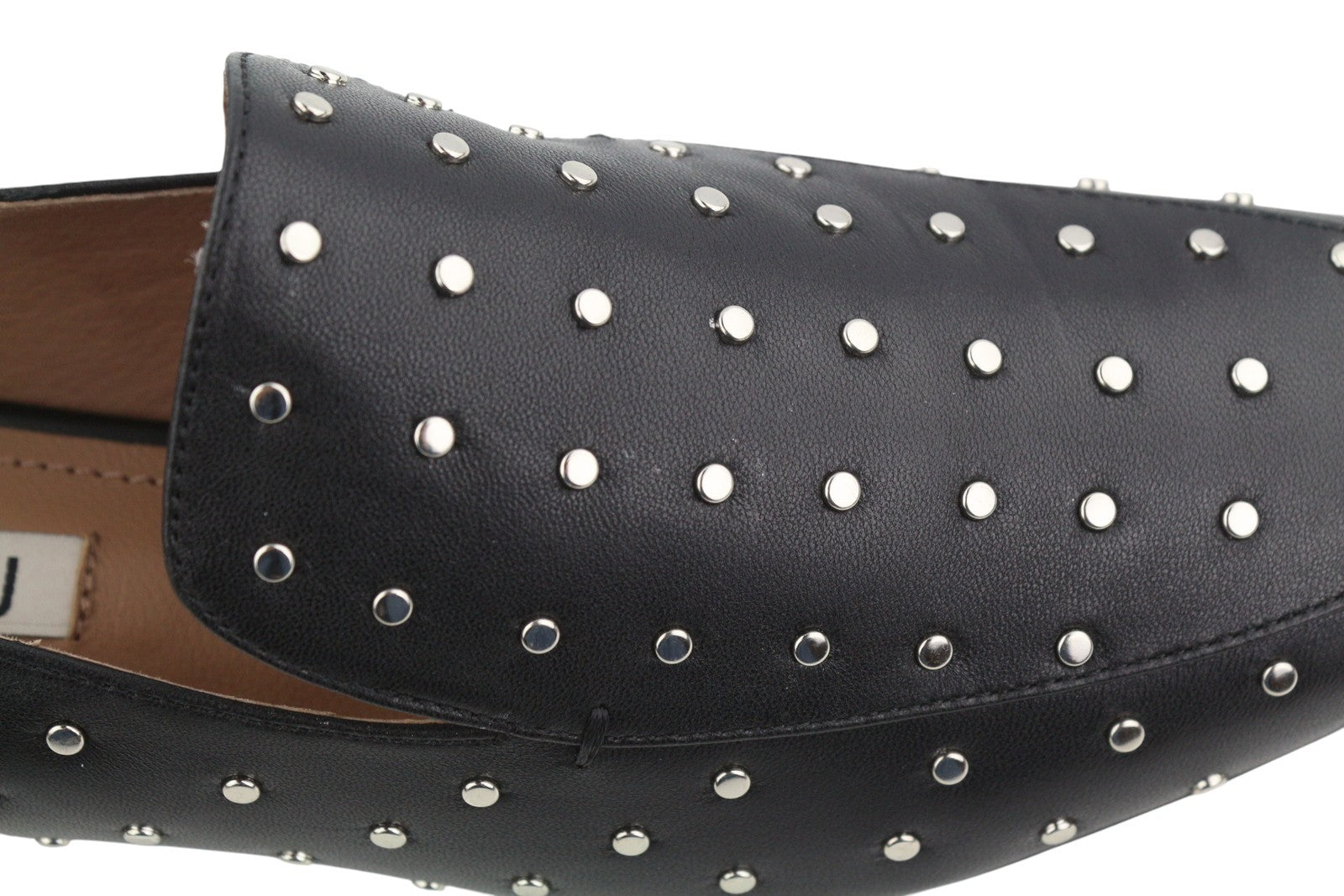 BIBI LOU Lilian Women Flats EU37 Black Leather Silver Studs Square Toe RRP179