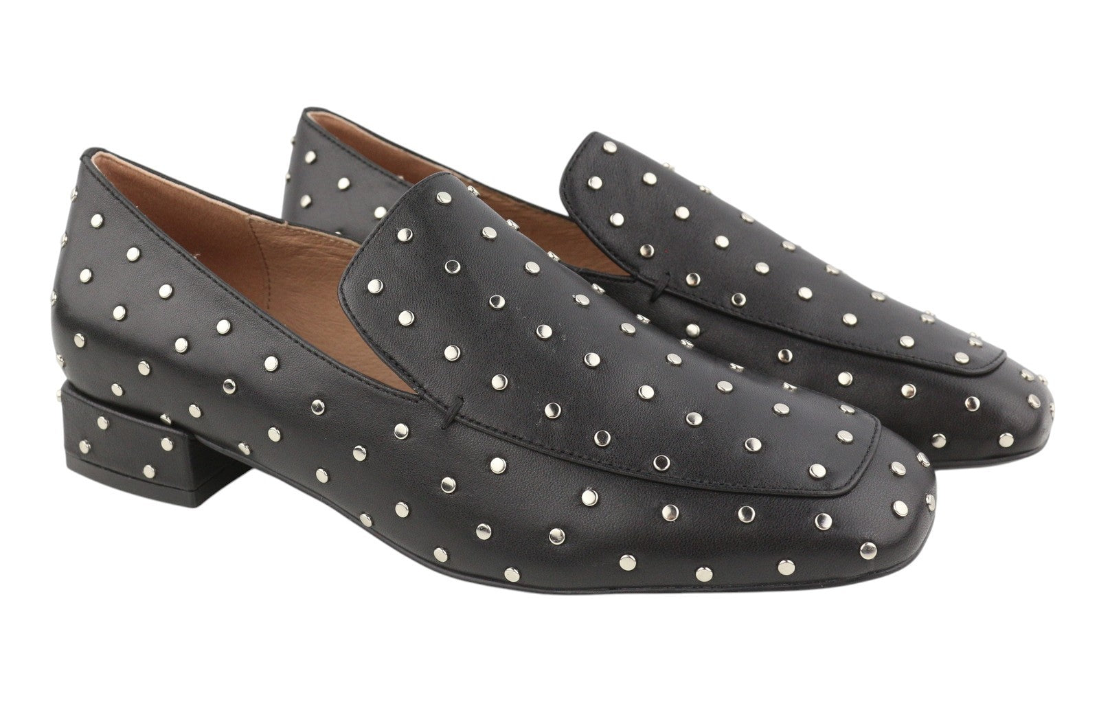 BIBI LOU Lilian Women Flats EU37 Black Leather Silver Studs Square Toe RRP179