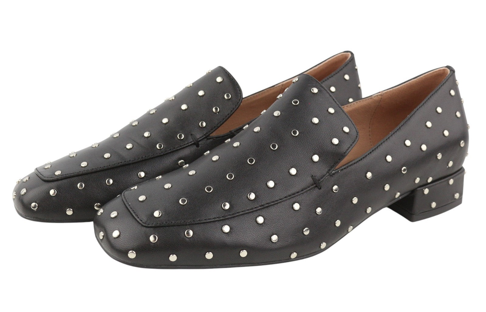 BIBI LOU Lilian Women Flats EU37 Black Leather Silver Studs Square Toe RRP179