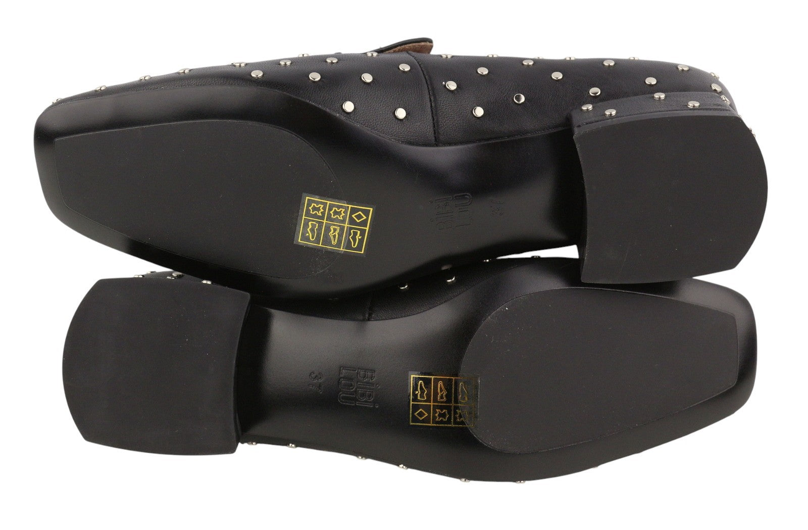 BIBI LOU Lilian Women Flats EU37 Black Leather Silver Studs Square Toe RRP179