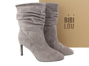 BIBI LOU Women Boots EU40 Grey Suede Leather Crinkled Effect Almond Toe Heels