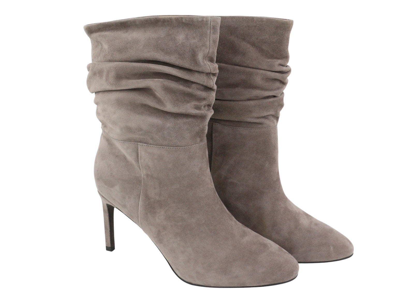 BIBI LOU Women Boots EU40 Grey Suede Leather Crinkled Effect Almond Toe Heels