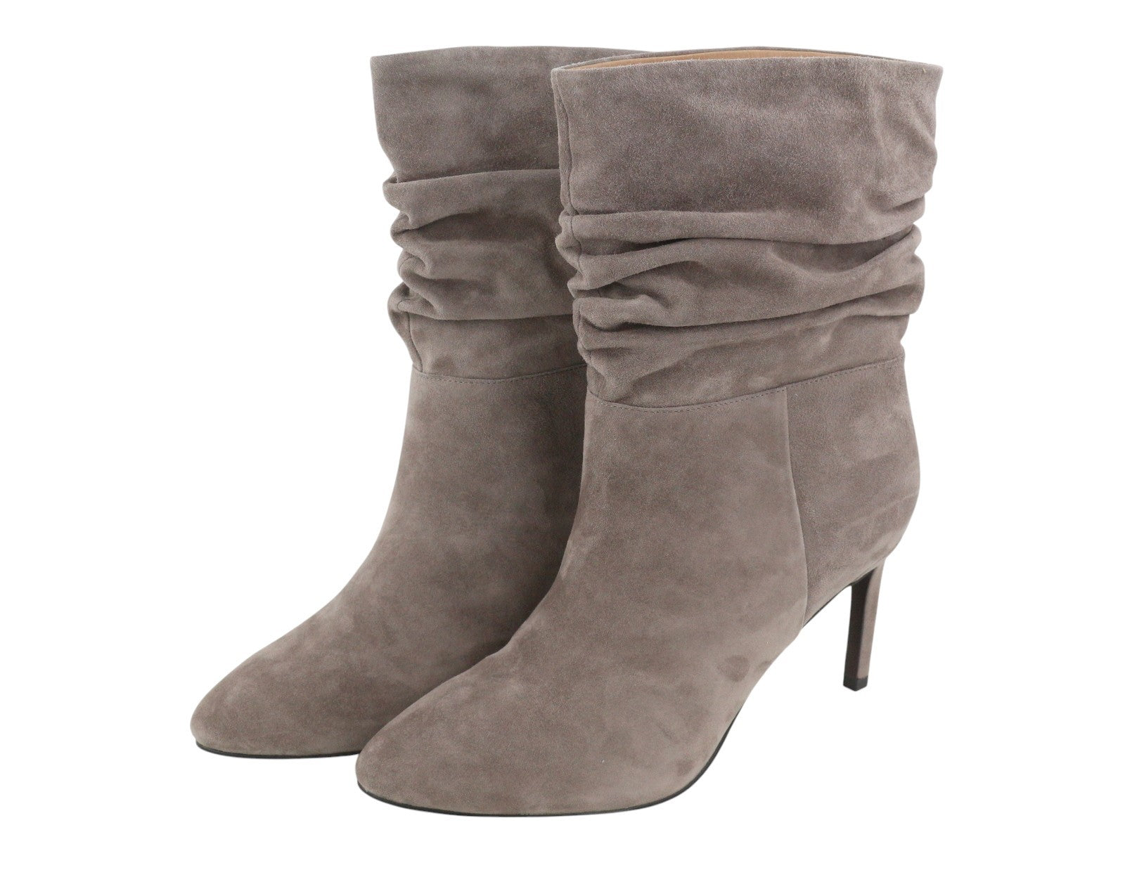 BIBI LOU Women Boots EU40 Grey Suede Leather Crinkled Effect Almond Toe Heels