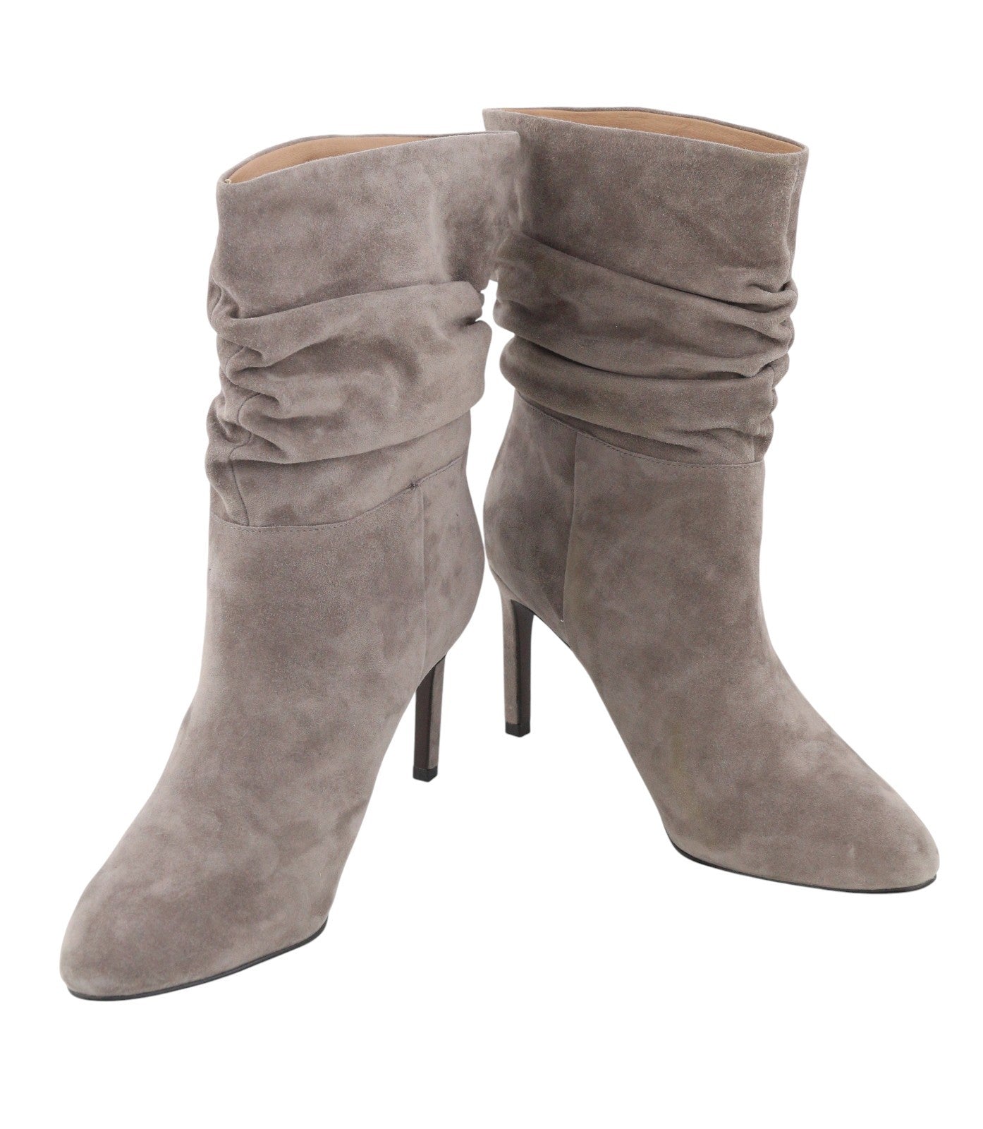 BIBI LOU Women Boots EU40 Grey Suede Leather Crinkled Effect Almond Toe Heels
