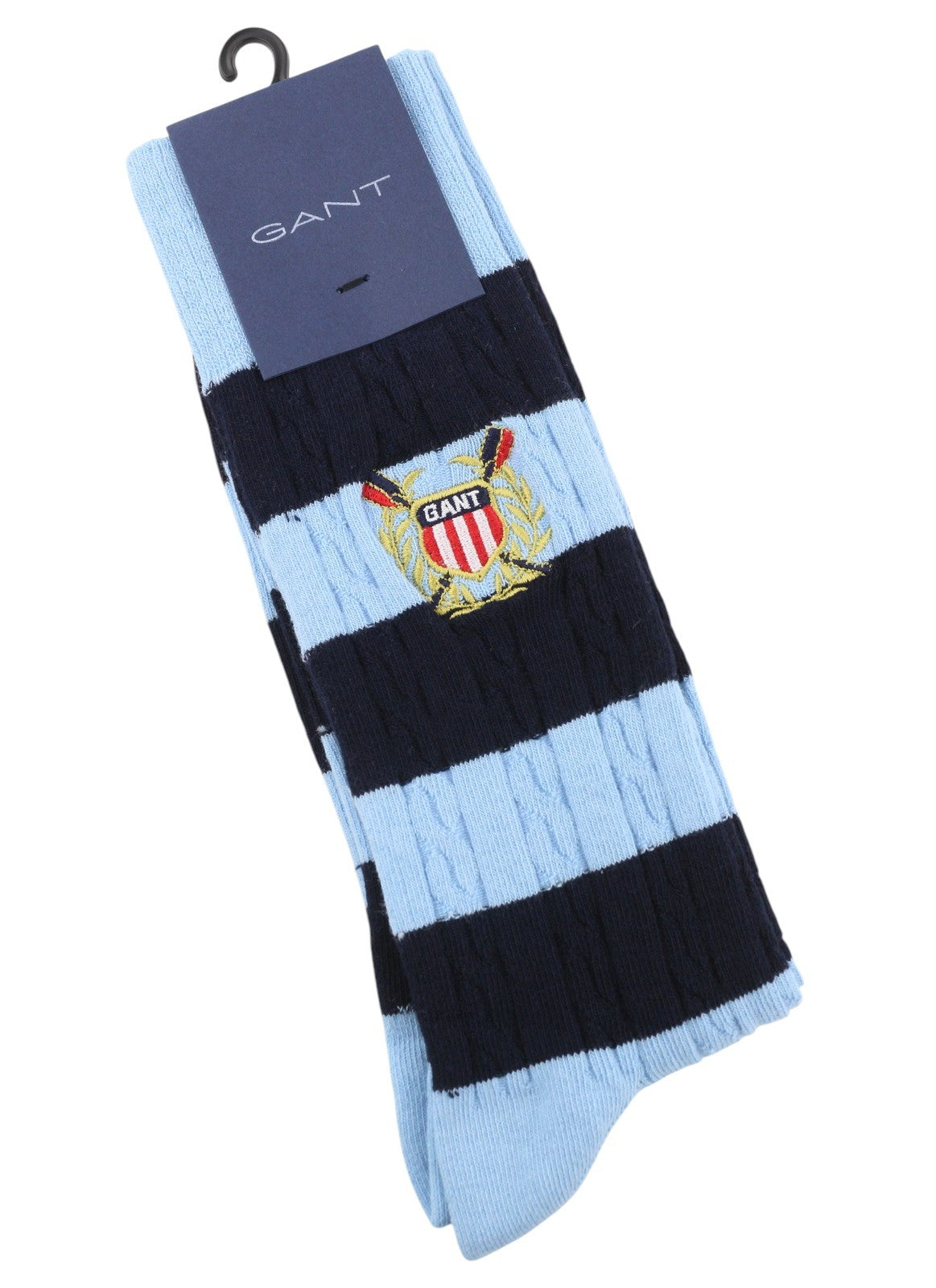 GANT Cable Barstripe Men Socks OS Clear Sky Cotton Blend Embroidered Logo Unisex