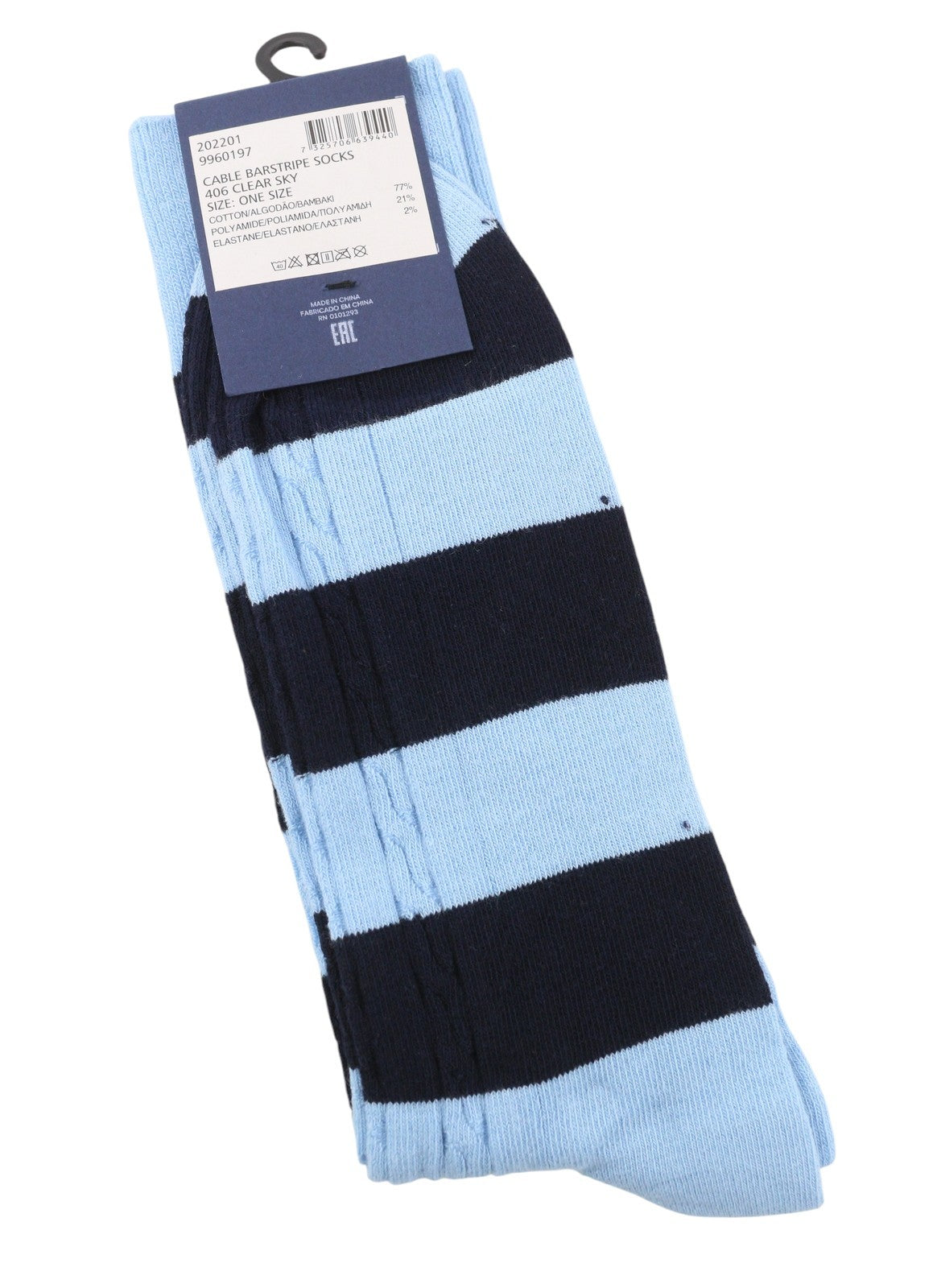 GANT Cable Barstripe Men Socks OS Clear Sky Cotton Blend Embroidered Logo Unisex