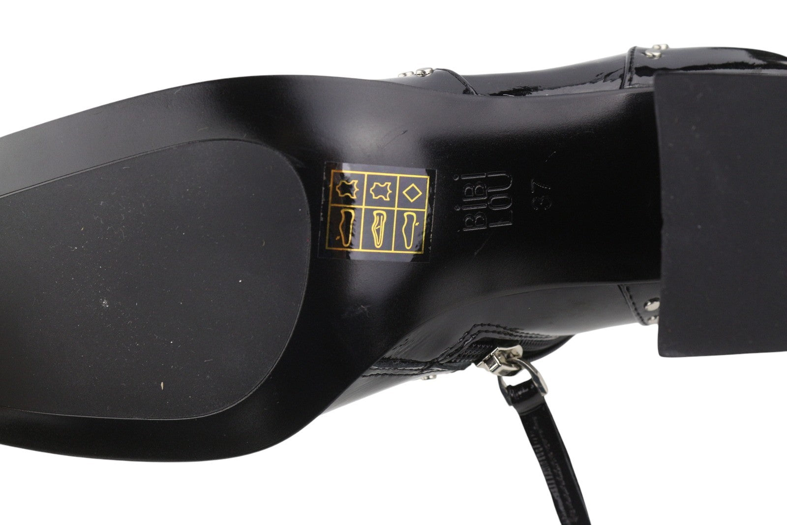 BIBI LOU Pola Women Boots EU37 Black Patent Leather Square Toe Ankle Heels