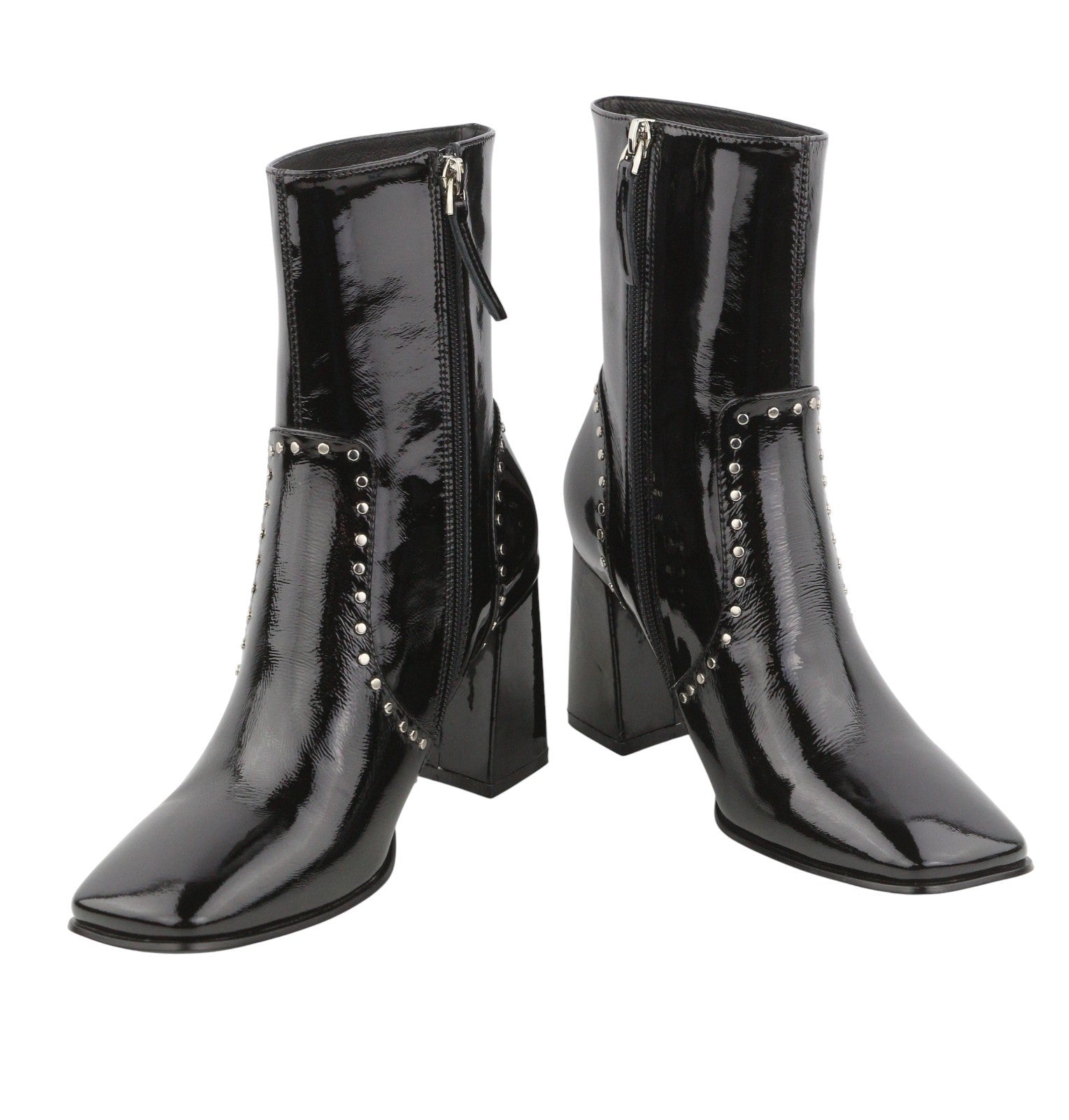 BIBI LOU Pola Women Boots EU37 Black Patent Leather Square Toe Ankle Heels