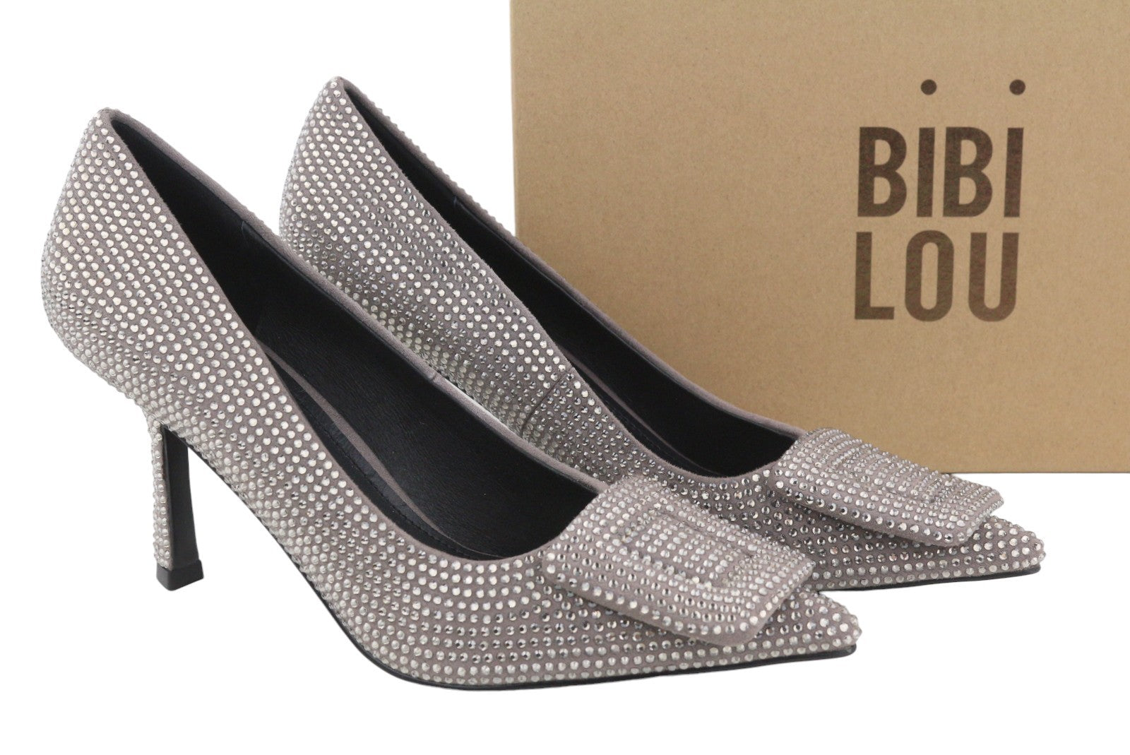 BIBI LOU Opole Women Heels EU38 Grey Shiny Glitter Rhinestones Pointed RRP149