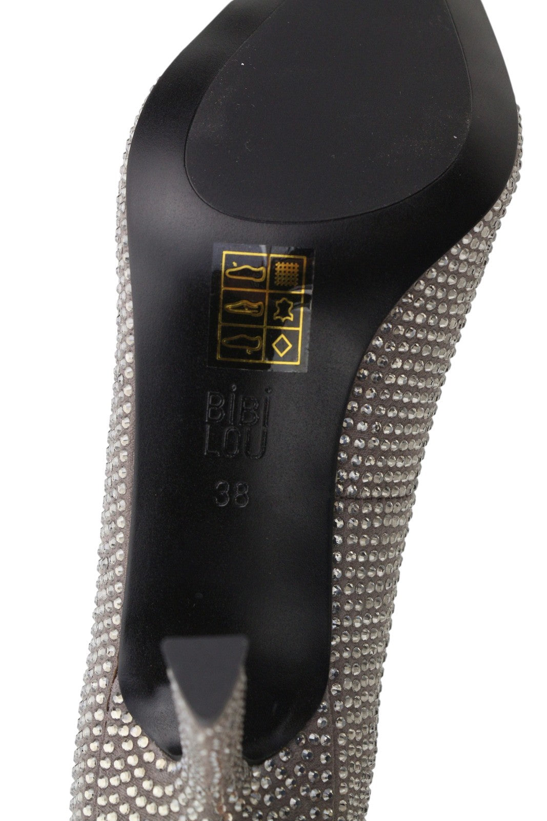 BIBI LOU Opole Women Heels EU38 Grey Shiny Glitter Rhinestones Pointed RRP149