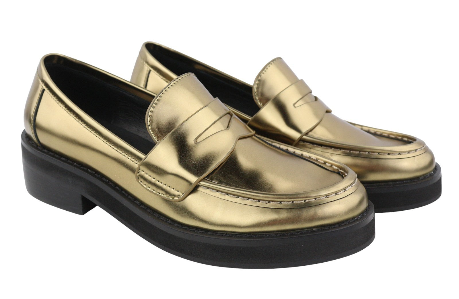 BIBI LOU Jaya Women Flats EU37 Shiny Gold Leather Chunky Slip On RRP199