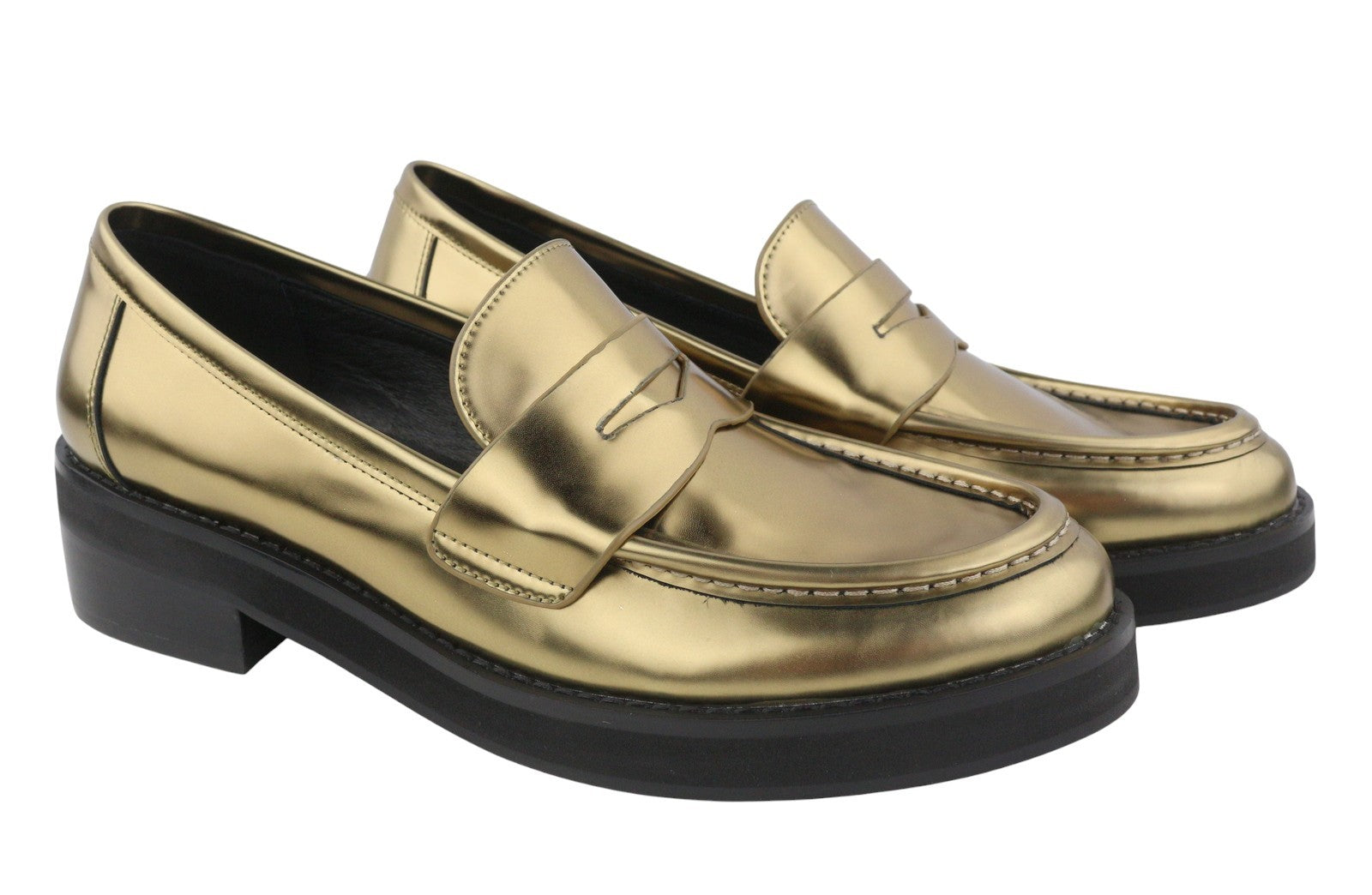 BIBI LOU Jaya Women Flats EU40 Shiny Gold Leather Chunky Slip On RRP199