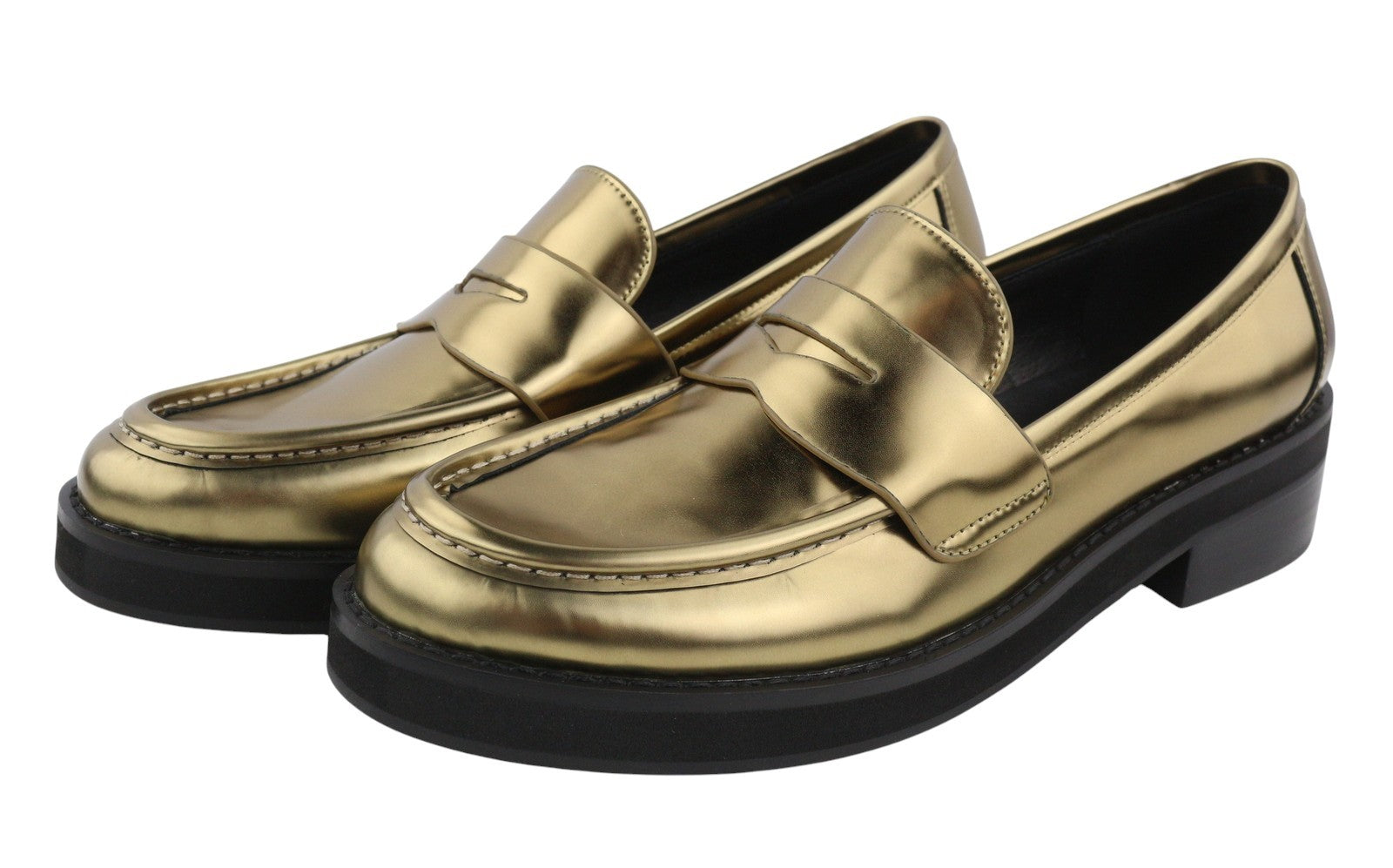 BIBI LOU Jaya Women Flats EU40 Shiny Gold Leather Chunky Slip On RRP199